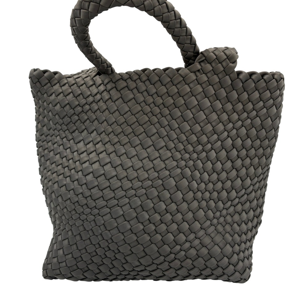 Bindya New York Handcrafted Woven Tote Bag Charcoal Grey Braided Handle NEW - Picture 3 of 13